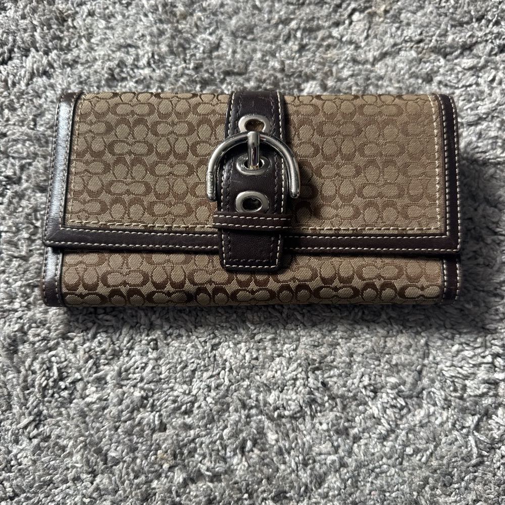 Vintage Coach Brown Monogram Wallet with Buckle